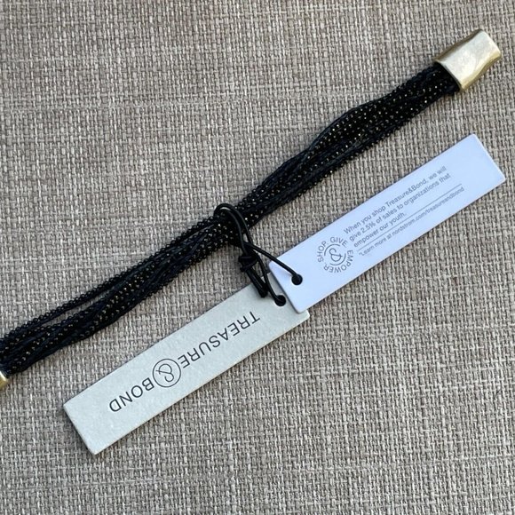 Treasure & Bond Women Bracelet Black Wrist Band Gold Tone Magnet Closure $35 - Picture 7 of 12
